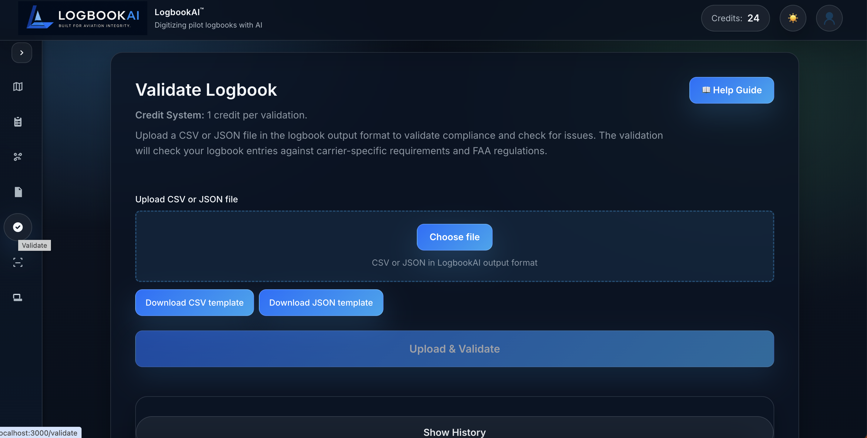 Logbook AI audit and validation summary view