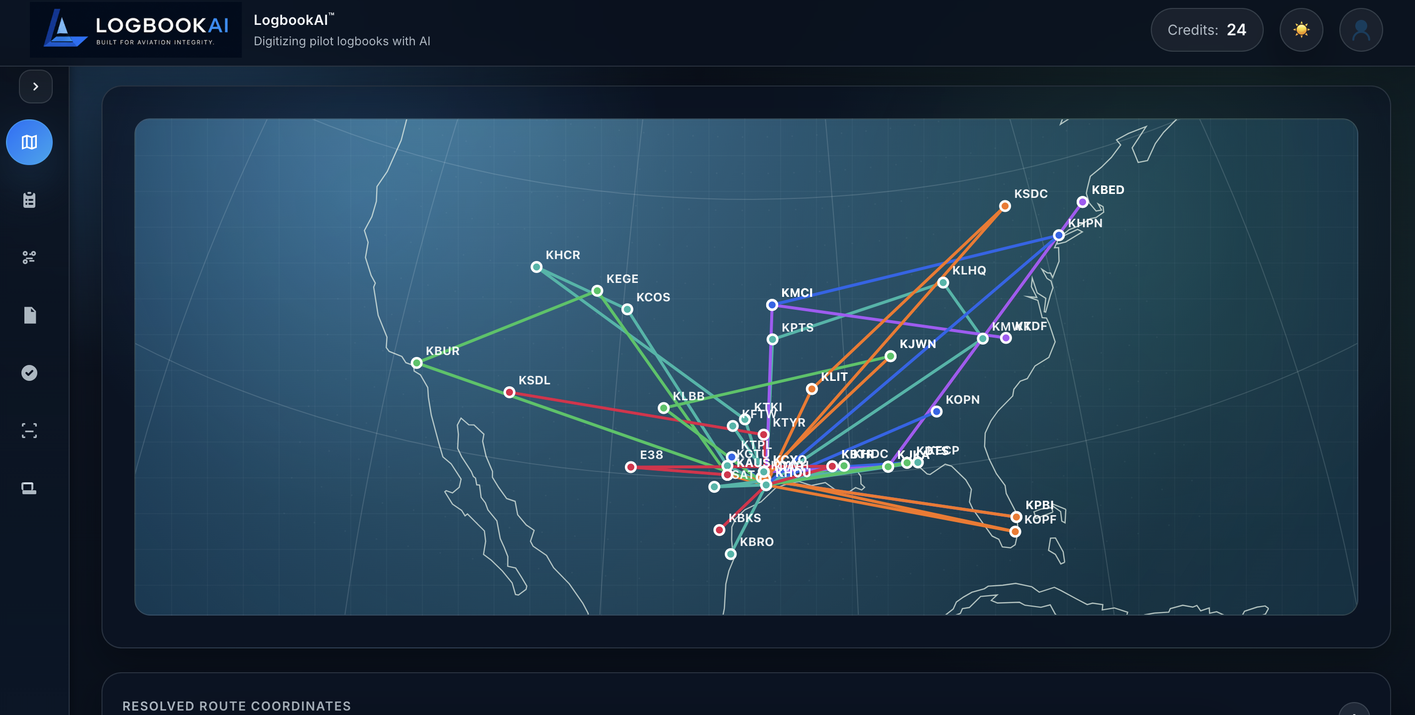 Logbook AI flight history map visualization